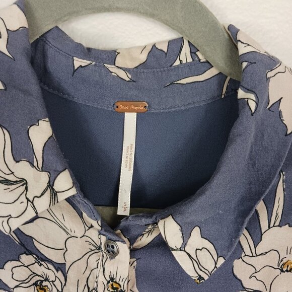 FREE PEOPLE shake it dress size S marine combo blue long sleeve pockets floral - Picture 4 of 10
